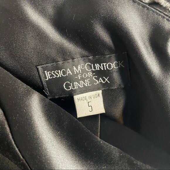 Gunne Sax Jessica McClintock Black Ruched One Shoulder Dress - Picture 4 of 6